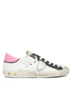 Sneakers Donna Philippe Model Paris Prsx In Pelle Bianca Dettagli Glitter Nero Spoiler in Fucsia Linguetta Camoscio art. PRLD VG05