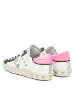 Sneakers Donna Philippe Model Paris Prsx In Pelle Bianca Dettagli Glitter Nero Spoiler in Fucsia Linguetta Camoscio art. PRLD VG05 - immagine 3