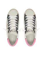 Sneakers Donna Philippe Model Paris Prsx In Pelle Bianca Dettagli Glitter Nero Spoiler in Fucsia Linguetta Camoscio art. PRLD VG05 - immagine 5