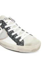Sneakers Donna Philippe Model Paris Prsx In Pelle Bianca Dettagli Glitter Nero Spoiler in Fucsia Linguetta Camoscio art. PRLD VG05 - immagine 4