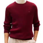 Maglione Girocollo a Costine Uomo In Cotone e Cashmere Tommy Hilfiger Bordeaux art. MW0MW40449 VLP