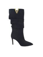 Tronchetto Via Roma 15 mezza gamba tacco h 8,5 cm V Dorata in Camoscio Nero Arricchiato art 4241