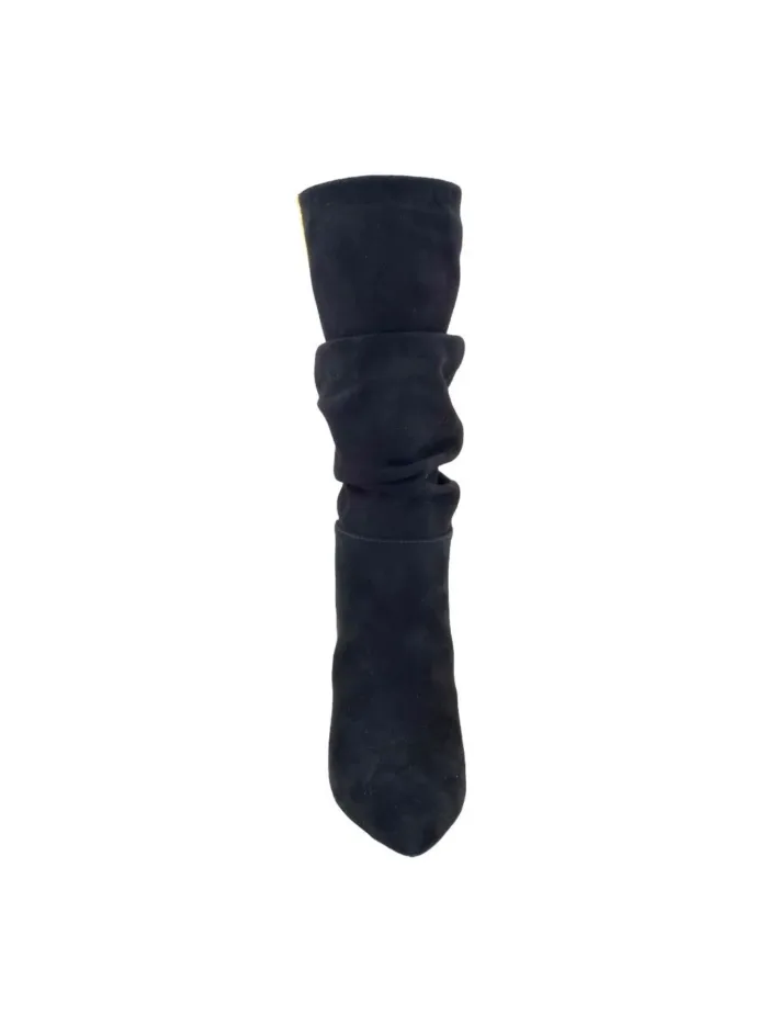 Tronchetto Via Roma 15 mezza gamba tacco h 8,5 cm V Dorata in Camoscio Nero Arricchiato art 4241, foto 3 di 3