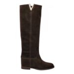Stivali Via Roma 15 con Zeppa Interna H 5 cm Desire in Pelle Nubuck Martellata Testa di Moro V Dorata art. 2568