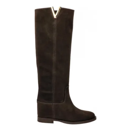 Stivali Via Roma 15 con Zeppa Interna H 5 cm Desire in Pelle Nubuck Martellata Testa di Moro V Dorata art. 2568