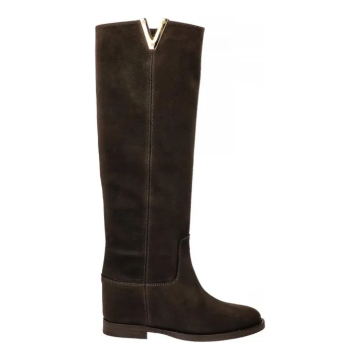 Stivali Via Roma 15 con Zeppa Interna H 5 cm Desire in Pelle Nubuck Martellata Testa di Moro V Dorata art. 2568, foto 1 di 4