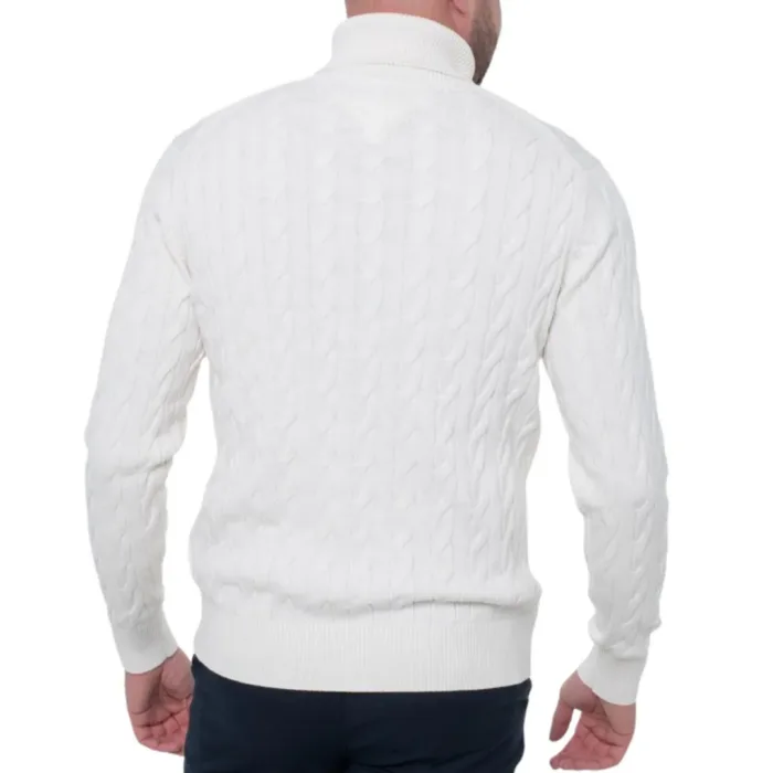 Maglione Collo Alto Con Treccie Uomo In Cotone Tommy Hilfiger Avorio art. MW0MW40439 Z00, foto 2 di 2