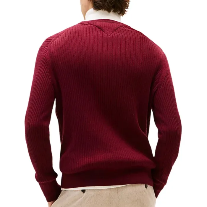 Maglione Girocollo a Costine Uomo In Cotone e Cashmere Tommy Hilfiger Bordeaux art. MW0MW40449 VLP, foto 2 di 3
