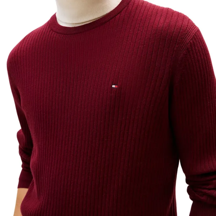 Maglione Girocollo a Costine Uomo In Cotone e Cashmere Tommy Hilfiger Bordeaux art. MW0MW40449 VLP, foto 3 di 3