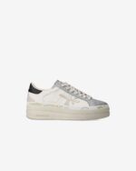 Sneakers Premiata Donna in Pelle Avorio e Dettagli Glitter Argento art. Claudia 7756