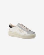 Sneakers Premiata Donna in Pelle Avorio e Dettagli Glitter Argento art. Claudia 7756 - immagine 2
