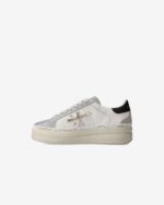 Sneakers Premiata Donna in Pelle Avorio e Dettagli Glitter Argento art. Claudia 7756 - immagine 3