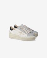 Sneakers Premiata Donna in Pelle Avorio e Dettagli Glitter Argento art. Claudia 7756 - immagine 4
