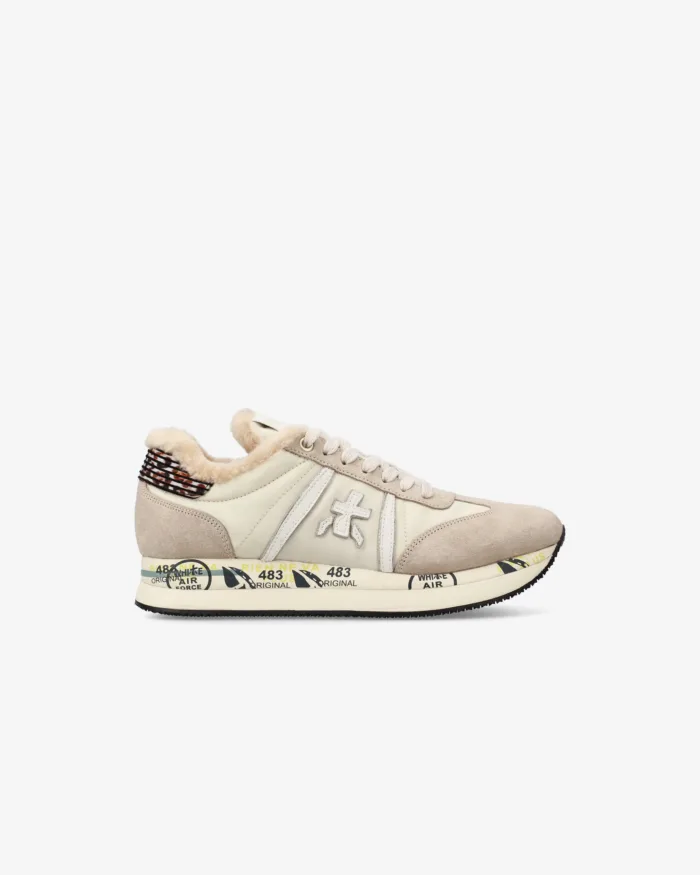Sneakers Premiata Donna in Camoscio Beige e Imbottitura Interna art. Conny 7689M, foto 1 di 5