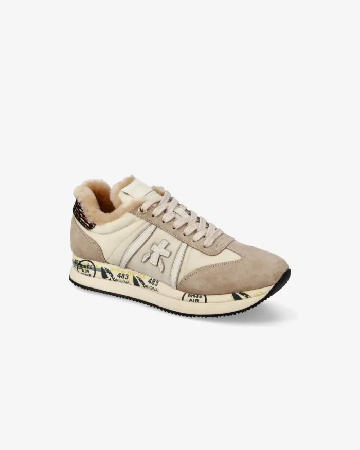 Sneakers Premiata Donna in Camoscio Beige e Imbottitura Interna art. Conny 7689M, foto 2 di 5