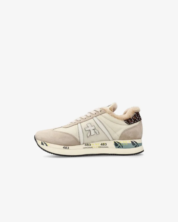 Sneakers Premiata Donna in Camoscio Beige e Imbottitura Interna art. Conny 7689M, foto 3 di 5
