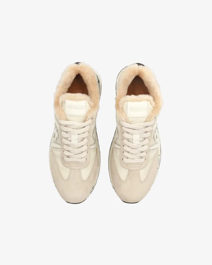 Sneakers Premiata Donna in Camoscio Beige e Imbottitura Interna art. Conny 7689M, foto 5 di 5