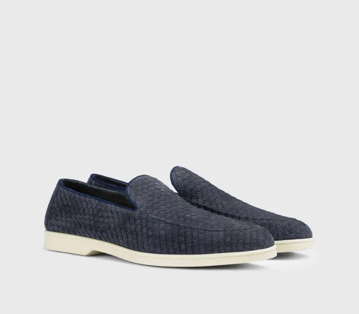Mocassino Uomo Doucal's In Camoscio Intrecciato Bluette con Fondo Gomma Antiscivolo Art. DU3416NWMAUY261GB00, foto 3 di 4