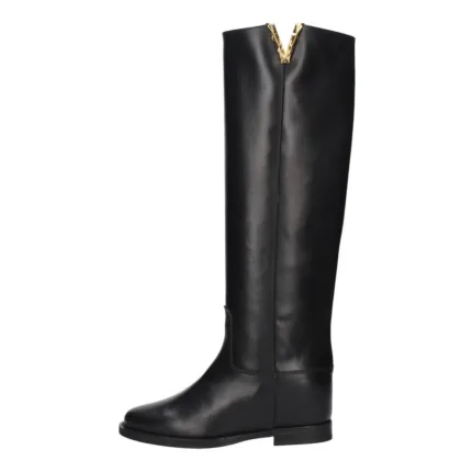 Stivali Via Roma 15 con Zeppa Interna H 5 cm in Pelle Nera V Dorata Tridimensionale art. 4055