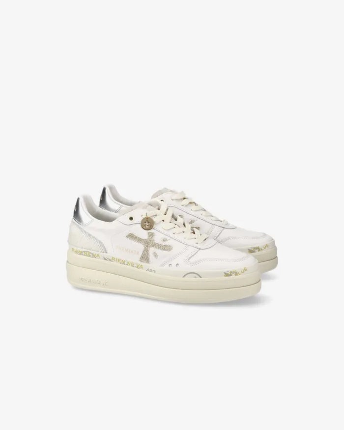 Sneakers Premiata Donna in Pelle Avorio e Dettagli Cavallino art. Micol 7750, foto 2 di 4