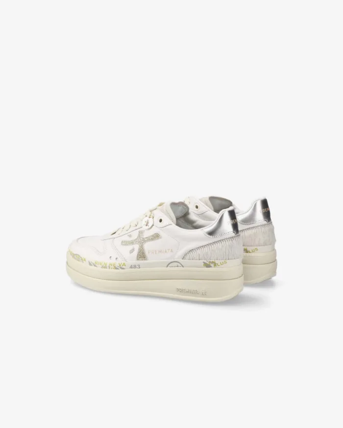 Sneakers Premiata Donna in Pelle Avorio e Dettagli Cavallino art. Micol 7750, foto 3 di 4