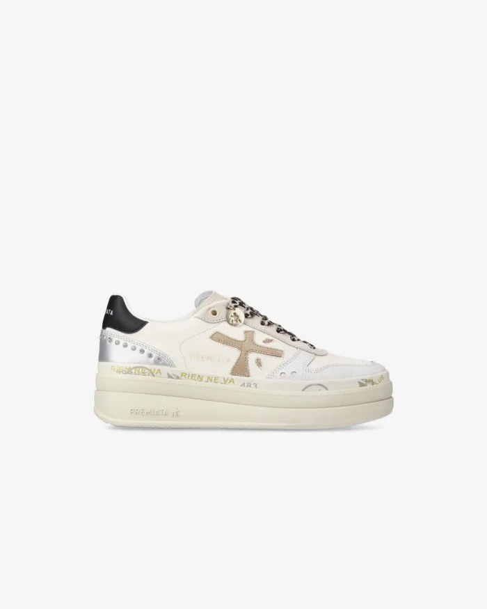 Sneakers Premiata Donna in Pelle Avorio e Dettagli Maculati art. Micol 7751, foto 1 di 5