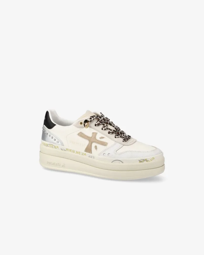 Sneakers Premiata Donna in Pelle Avorio e Dettagli Maculati art. Micol 7751, foto 2 di 5
