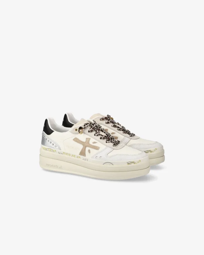 Sneakers Premiata Donna in Pelle Avorio e Dettagli Maculati art. Micol 7751, foto 4 di 5