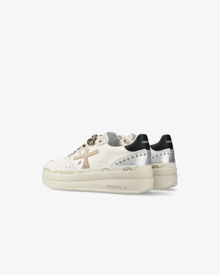 Sneakers Premiata Donna in Pelle Avorio e Dettagli Maculati art. Micol 7751, foto 5 di 5