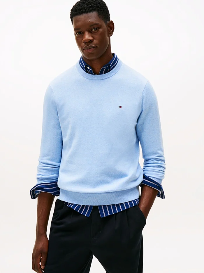Maglione Girocollo Uomo Cotton Cashmere Tommy Hilfiger Azzurro art. MW0MW28046 DVD, foto 3 di 5