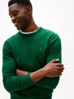 Maglione Girocollo Uomo Cotton Cashmere Tommy Hilfiger Verde Bosco art. MW0MW28046 MQ8 - immagine 4