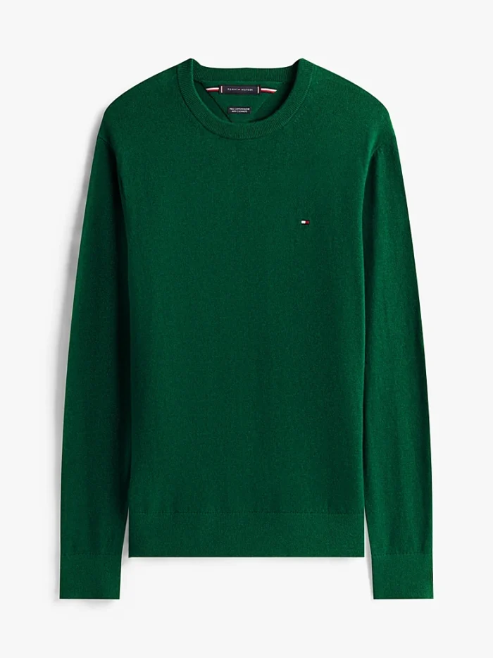 Maglione Girocollo Uomo Cotton Cashmere Tommy Hilfiger Verde Bosco art. MW0MW28046 MQ8, foto 1 di 5