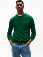 Maglione Girocollo Uomo Cotton Cashmere Tommy Hilfiger Verde Bosco art. MW0MW28046 MQ8 - immagine 2