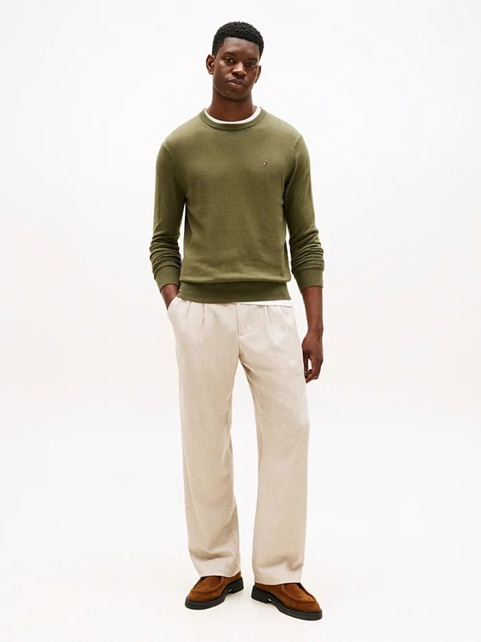 Maglione Girocollo Uomo Cotton Cashmere Tommy Hilfiger Verde Militare art. MW0MW28046 MT1, foto 5 di 5
