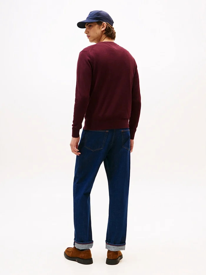 Maglione Girocollo Uomo Cotton Cashmere Tommy Hilfiger Bordeaux art. MW0MW28046 XIH, foto 3 di 5