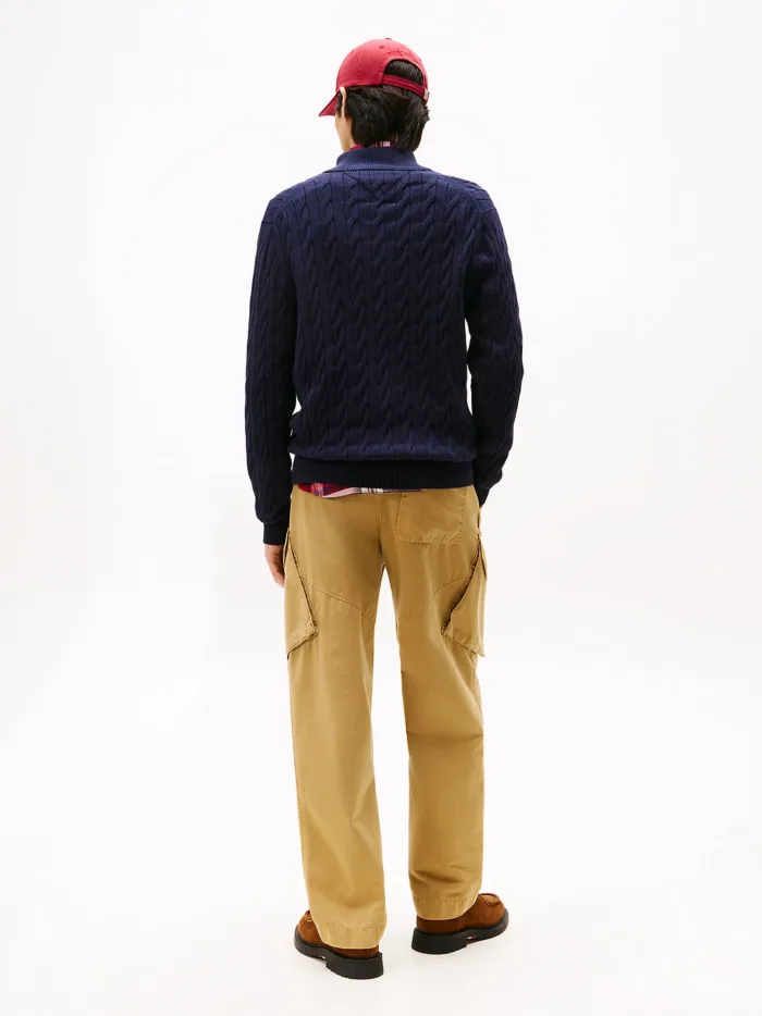 Maglione Con Treccie e Zip Uomo In Cotone Tommy Hilfiger Blu art. MW0MW40440 DW5, foto 4 di 4