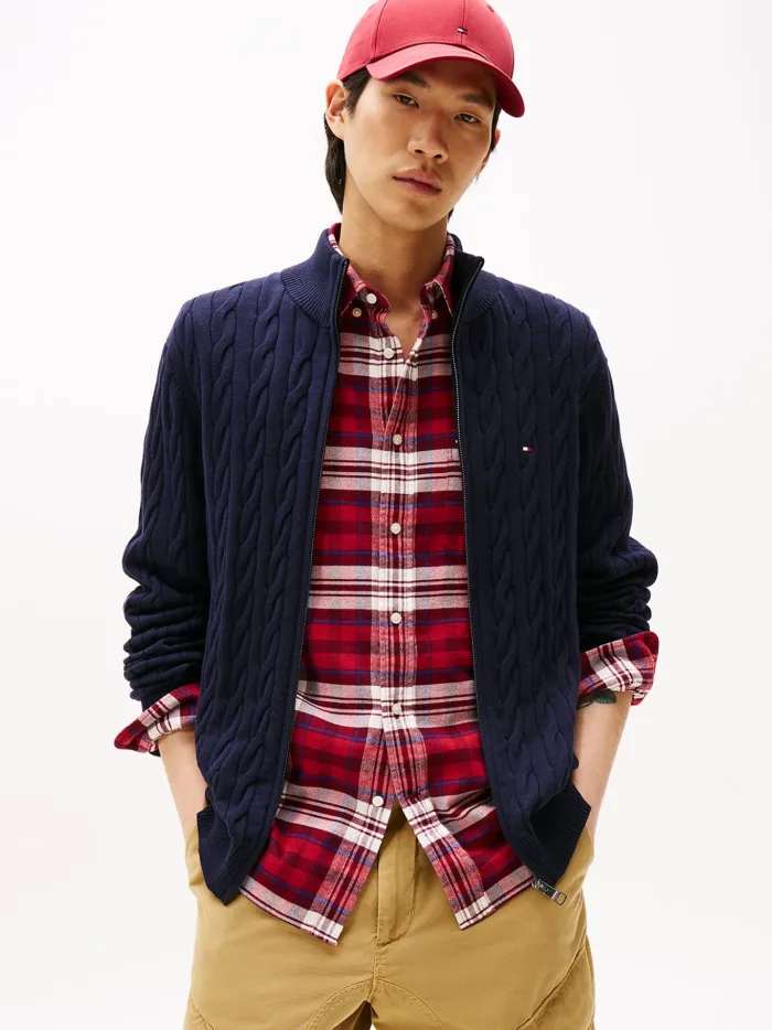 Maglione Con Treccie e Zip Uomo In Cotone Tommy Hilfiger Blu art. MW0MW40440 DW5, foto 2 di 4