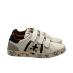 Sneakers Premiata Kids In Pelle Bianca E dettagli Neri Chiusura Strappi art. Andy V