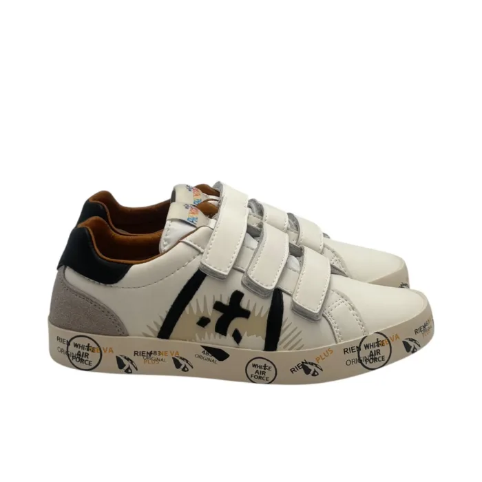Sneakers Premiata Kids In Pelle Bianca E dettagli Neri Chiusura Strappi art. Andy V, foto 1 di 6