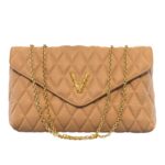 Borsa a Spalla Via Roma 15 in Pelle Beige con Effetto Trapuntato e V Dorata art. VR700