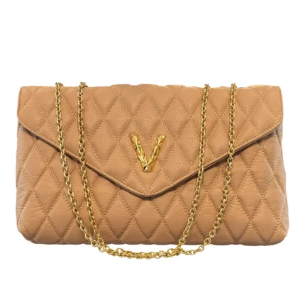 Borsa a Spalla Via Roma 15 in Pelle Beige con Effetto Trapuntato e V Dorata art. VR700