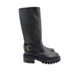 Biker Via Roma 15  con tacco 5cm e gambale a metà polpaccio in Pelle Nabuck Martellata Nera V Dorata art. 4496 Negus