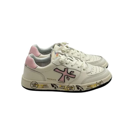 Sneakers Premiata Kids In Pelle Bianca E dettagli Rosa art. Marc Bianco/Rosa