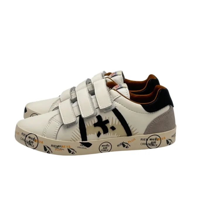 Sneakers Premiata Kids In Pelle Bianca E dettagli Neri Chiusura Strappi art. Andy V, foto 5 di 6