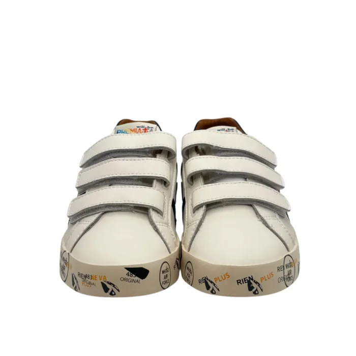 Sneakers Premiata Kids In Pelle Bianca E dettagli Neri Chiusura Strappi art. Andy V, foto 3 di 6