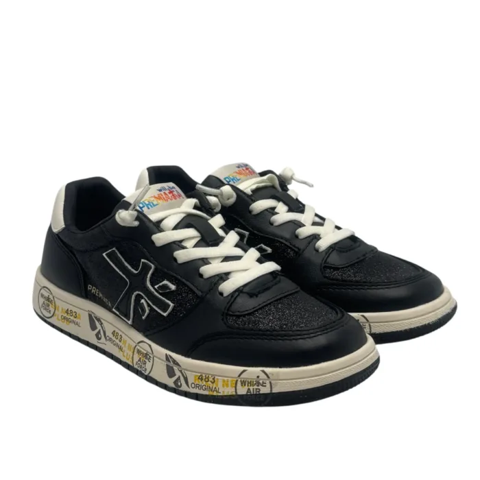Sneakers Premiata Kids In Pelle Nera E dettagli Glitter Strass art. Marc Black, foto 2 di 6