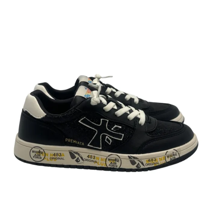 Sneakers Premiata Kids In Pelle Nera E dettagli Glitter Strass art. Marc Black, foto 1 di 6