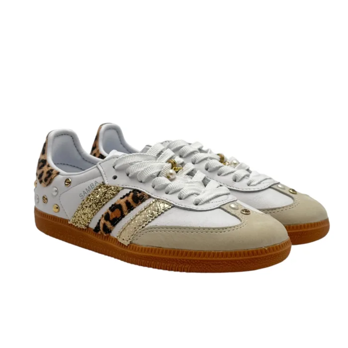 Sneakers Adidas Samba Donna in Pelle Bianca e Dettagli Maculati art. Adidas Samba Golden, foto 2 di 7