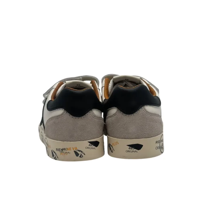 Sneakers Premiata Kids In Pelle Bianca E dettagli Neri Chiusura Strappi art. Andy V, foto 6 di 6