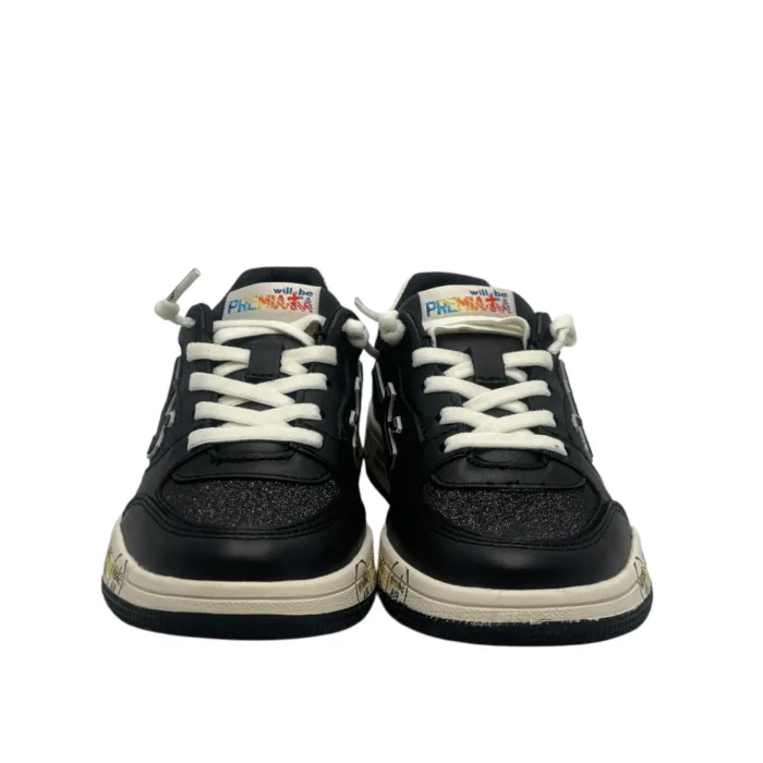 Sneakers Premiata Kids In Pelle Nera E dettagli Glitter Strass art. Marc Black, foto 3 di 6